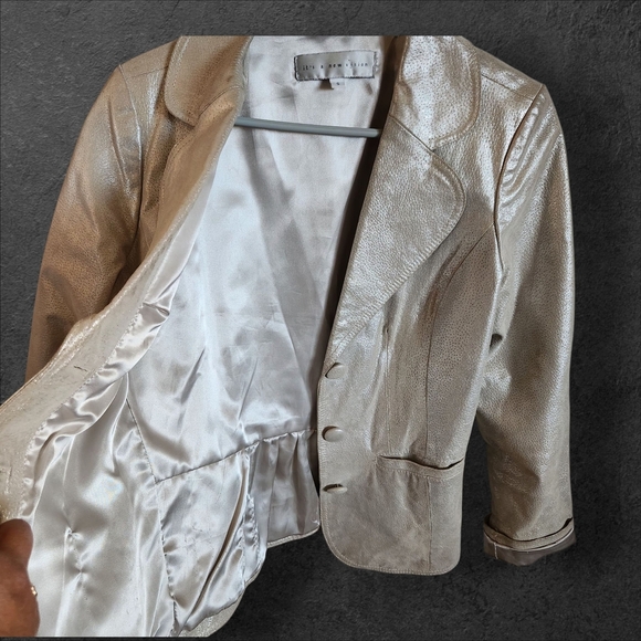 Its A New Vision Women's Size Small Cream Leather Blazer - Picture 9 of 12